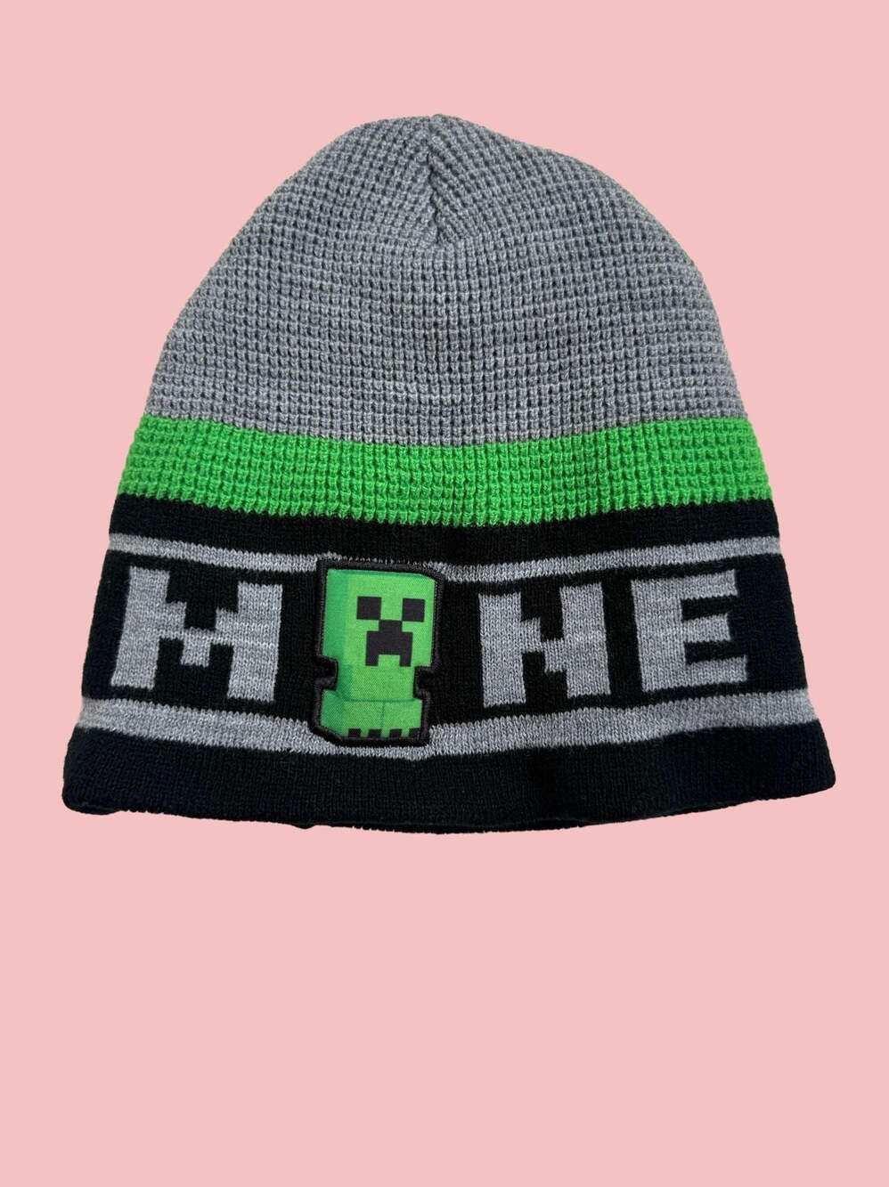 Minecraft Creeper Logo Striped Knit Beanie Hat